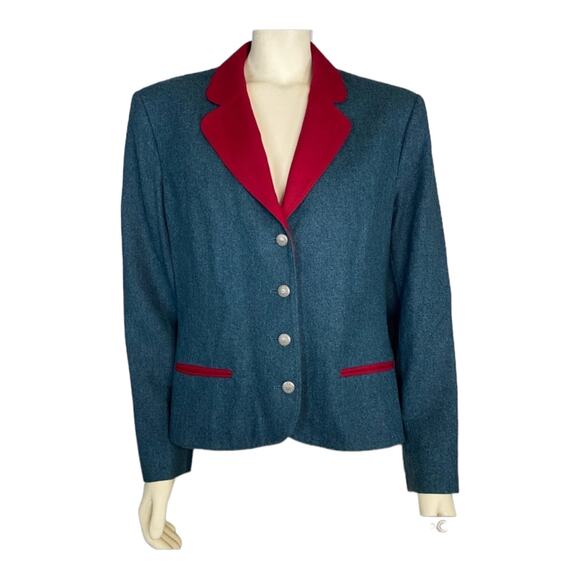 Vintage Miss Pendleton 100% Virgin Wool Blazer W/ Red collar & lining size 16 - Picture 2 of 13